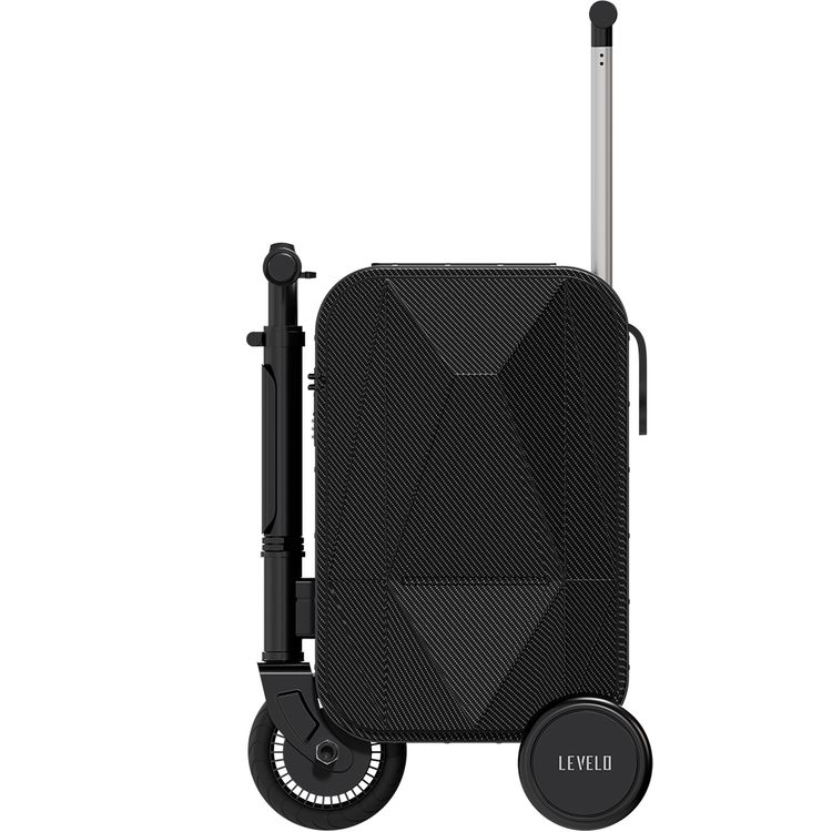 Levelo Spark-E Portable E-Scooter Luggage with Smooth-Rolling Wheels , Ultra-Light Carbon Fiber Construction, TSA Lock, Smart Telescopic Handle, Effortless Travel, Reverse gear, 250W Motor Power, 20L Luggage Capacity,  110kg Max User Weight - Black
