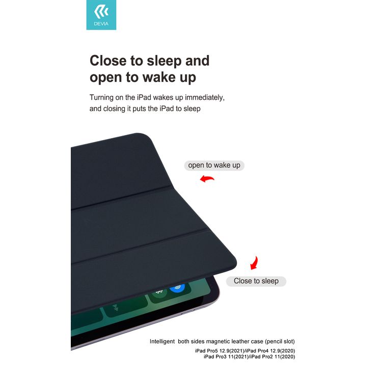Devia Intelligent Both Sides Magnetic Leather Case with Pencil Slot Compatible for iPad Pro 12.9" (2021) Lightweight & Thin Design Cover with Intelligent Sleep & Adjustable Bracket