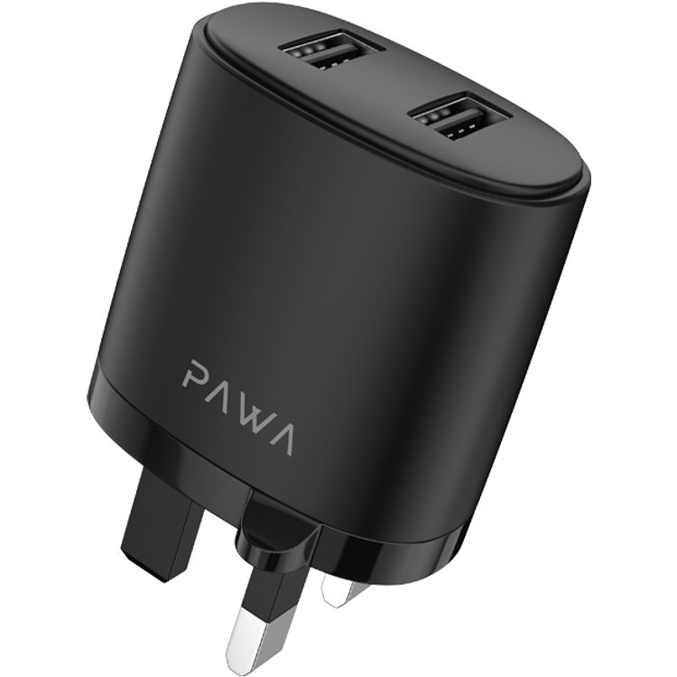 Pawa Solid Travel Charger Dual USB Port 2.4A With Micro Cable-Black