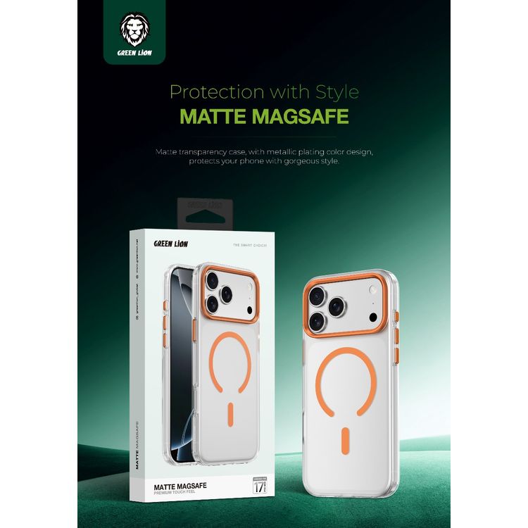 Green Lion Matte MagSafe Case for iPhone 17 Pro Max, Camera Protection, Drop Protection, Anti-Fingerprint, Anti-Scratch, Matte Shield, Precise Cutouts - Orange Titanium