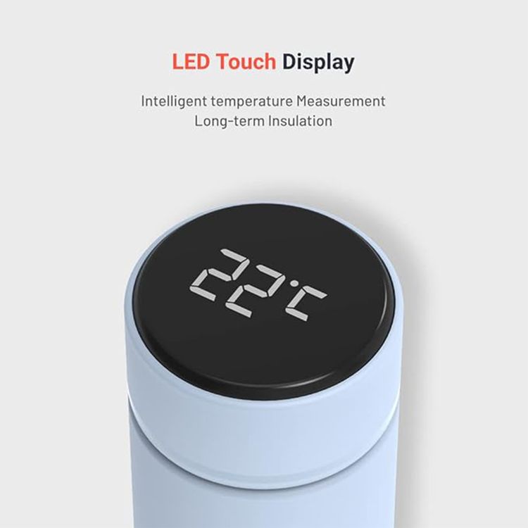 Porodo Smart Water Bottle with Temperature Indicator, 500ml Capacity, Temperature Sensor, LED Touch Sensitive Display - Blue