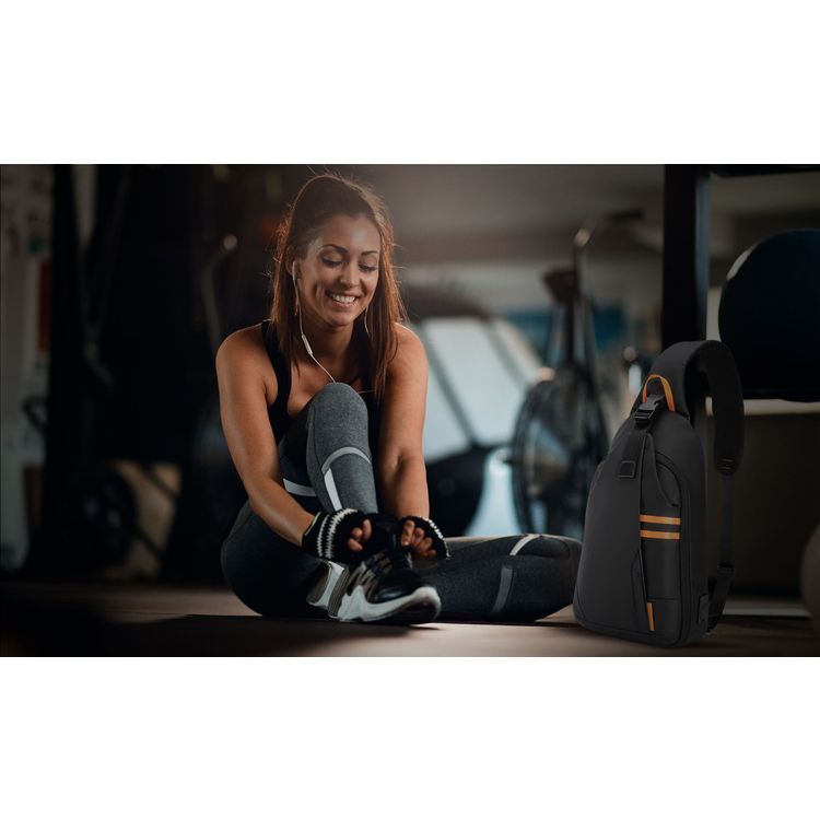 Porodo Gaming Sling Bag with 20W USB-C Charging Outlet, 2 Compartments, Polyester, Waterproof - Black