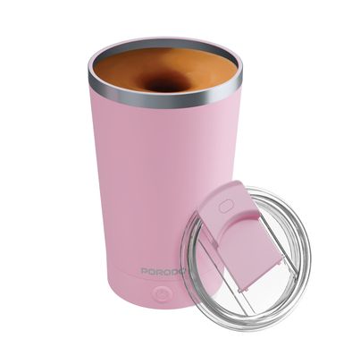 Porodo Automatic Magnetic Stirring Mug with Detachable Base Design, 7000RPM Stirring Speed, IPX6 Water-Resistance Level, 400mL Capacity, Leakproof Silicone Lid, 300mAh Battery, USB-C Charging Port - Pink