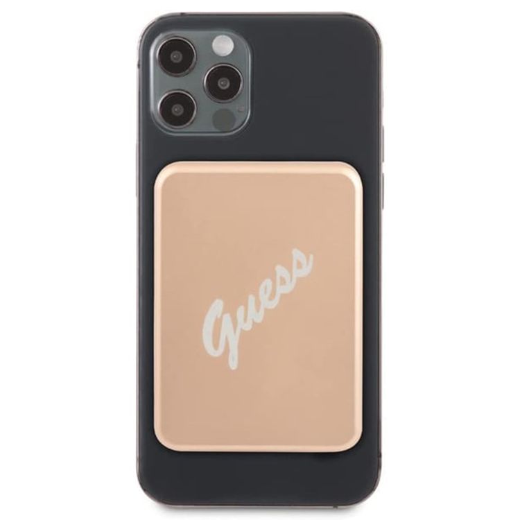 Guess MagSafe Power Bank with 3000mAh Battery Capacity, 5W Wireless Output, Fast Charge Support, Lightweight & Portable - Script Gold