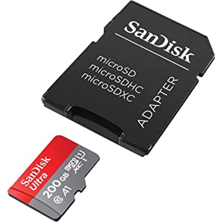 SanDisk 200GB Ultra microSDXC UHS-I Memory Card with Adapter - 100MB/s, C10, U1, Full HD, A1, Micro SD Card - SDSQUAR-200G-GN6MA