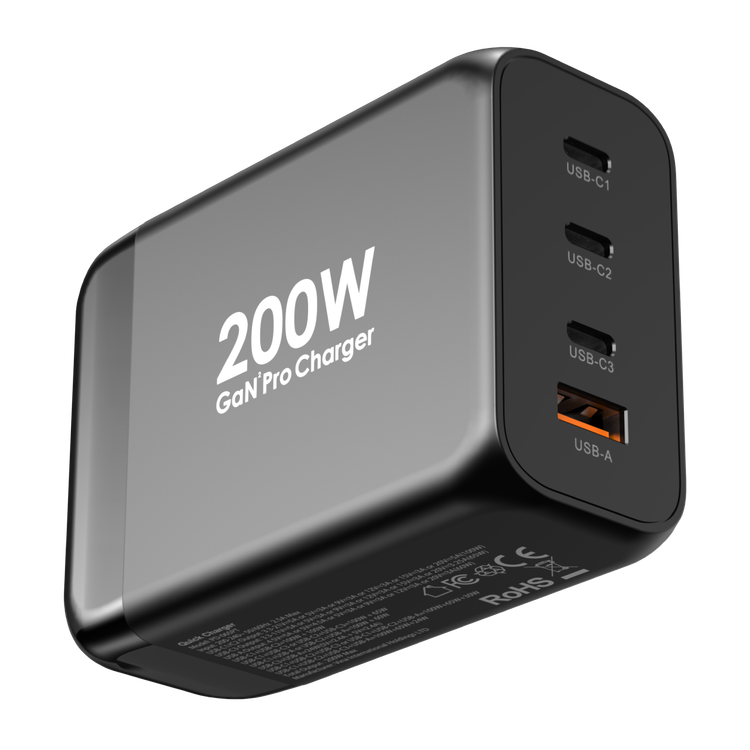 Powerology 200W GaN Smart Terminal (3 PD Port + 1 Q.C Port) - Black