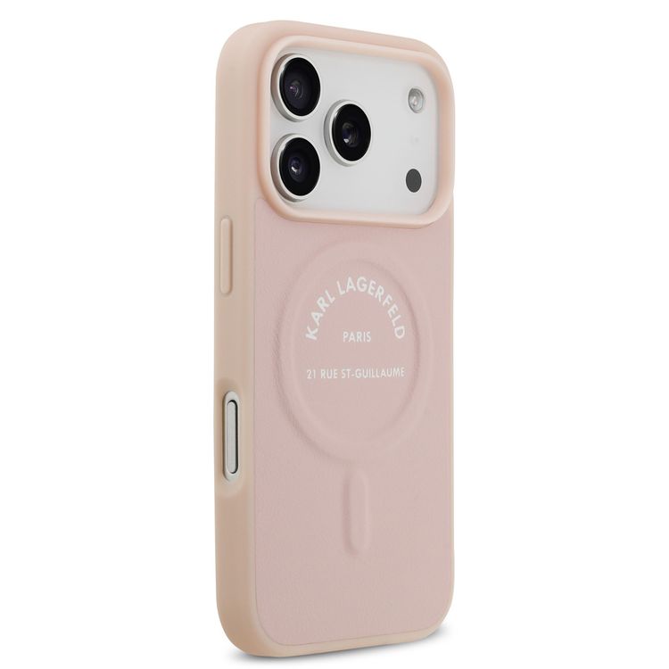 Karl Lagerfeld MagSafe PU Case with Karl RSG Logo Buttons for iPhone 17 Pro Max, Slim Profile, Easy Snap-On, Sustainable Packaging, Comfortable Grip, Drop Protection, Lightweight Design - Pink