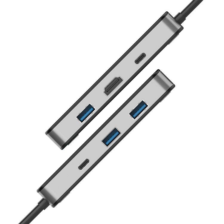 Porodo 6-in-1 Multi-Port USB-C Hub with Smart Digital Display, 150mm Cable Length, 4K@60Hz HDMI Output, 100W Power Delivery, High-Speed Data Transfer, Plug & Play Operation - Gray