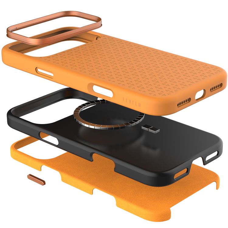 Levelo Fiora MagSafe Liquid Silicone Case for iPhone 17 Pro Max, Strong Magnets, Aluminum Alloy Frame for Camera & Buttons, Shock-Resistant Bumper, Premium Silicone Grip - Orange