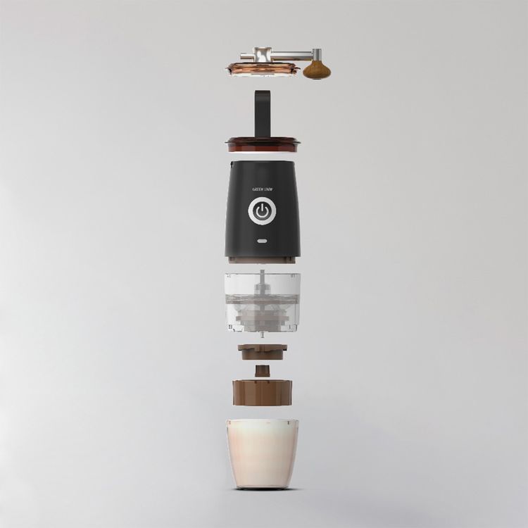 Green Lion Portable Coffee Grinder with Ceramic Griding Core, Powder Container, Type-C Charging Port, 78 RPM Motor, ABS + SUS304 Material, 30g Bean Capacity - Black