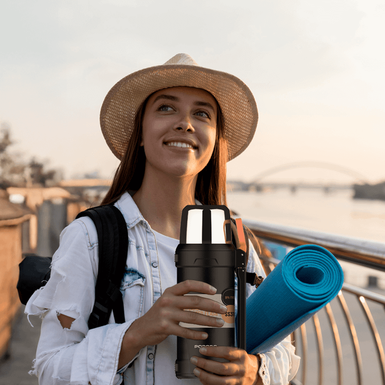 Porodo Lifestyle Outlander Insulation Flask with Triple-Wall Copper Insulated, Leak-Proof Lid, 2L Capacity, Keep Hot & Cold Up to 24 Hours, Food-Grade Stainless Steel - Black