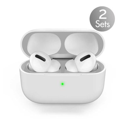 AhaStyle Metallic Dust Guard Cover (2 Sets ) Compatible for AirPods 2 , Nickel Sheet Sticker, Dustproof, & Scratch Resistant, Special Dust Protection