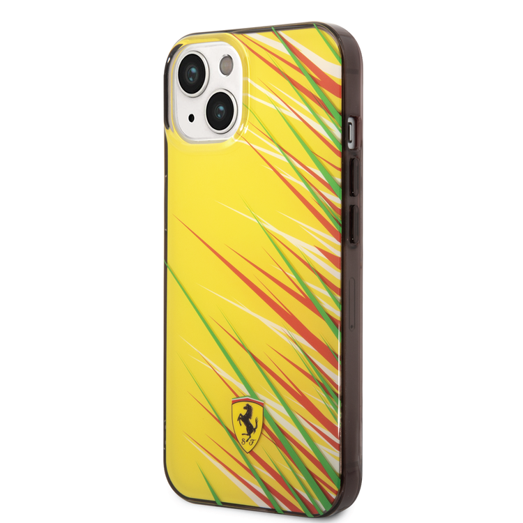 Ferrari PC/TPU Case with Double Layer Grass Print iPhone 14 Compatibility - Yellow