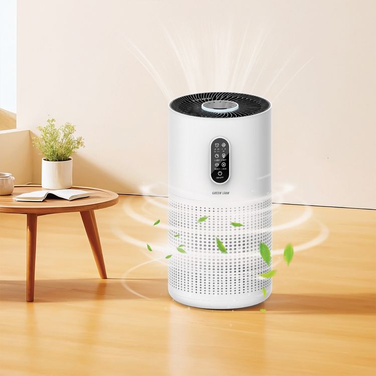 Green Lion Compact Air Purifier with 3-in-1 Filtration, 22W Rated Power, Up to 22m² Coverage Area, 3 Fan Speeds, Quiet Operation, Touch Display, Child-Lock Function, ABS Material, 4 Timer Options - White