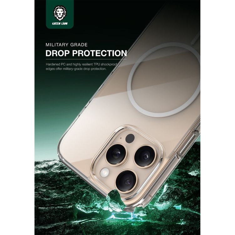 Green Lion Anti-Yellow MagSafe Case for iPhone 16 Pro, Raised Camera Edge, Powerful N52 Magnets, Drop Protection, Shockproof, Crystal Clear Design - Clear
