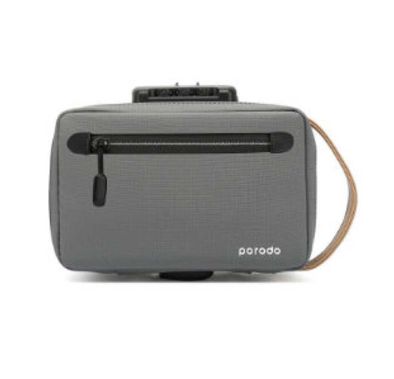 حقيبة تخزين مضادة للسرقة مصنوعة من قماش النايلون والجلد من بورودو لايف ستايل بحجم 8.2" مع حامل لقرص الذاكرة يو إس بي، مقاومة لرش الماء بمعيار IPX3، متوافقة مع شحن يو إس بي-أ - اللون الرمادي