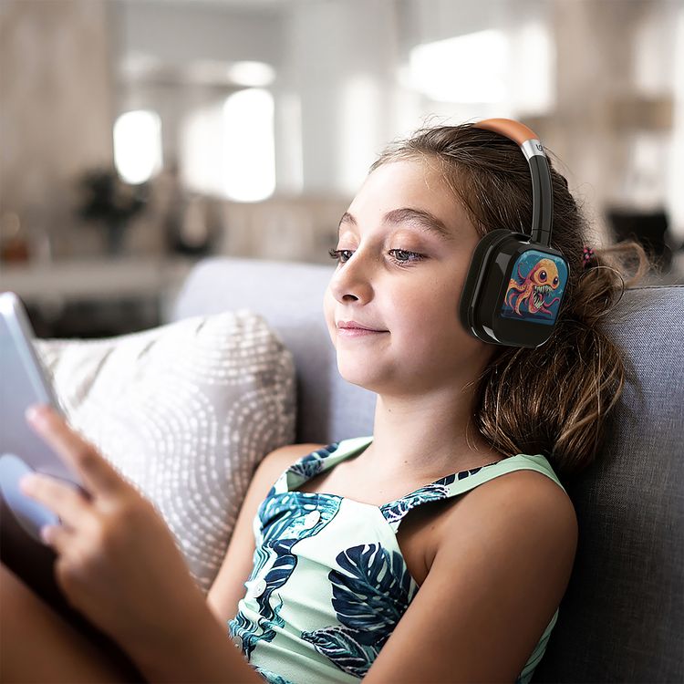 Porodo Soundtec Yotowave Kids Wireless Headphones with Comfortable & Breathable Cushion, 200mAh Battery, Up to 25 Hours Play Time, 40mm Speaker Size, Bluetooth Version 5.4, Recommended for Kids Aged 6+, Skin-Friendly Material, Safe Volume Limit - Orange / Black