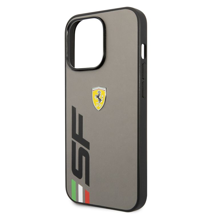 Ferrari Leather Printed Big SF Logo Hard case, Drop protection, Compatible with iPhone 13 Pro Max - Grey