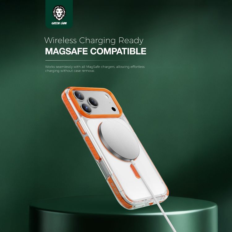 Green Lion Southend Magsafe Case for iPhone 17 Pro Max, Camera Protection, Hybrid Materials, Built-in Kickstand Ring with 360° Rotation, Military-Grade Protection - Orange