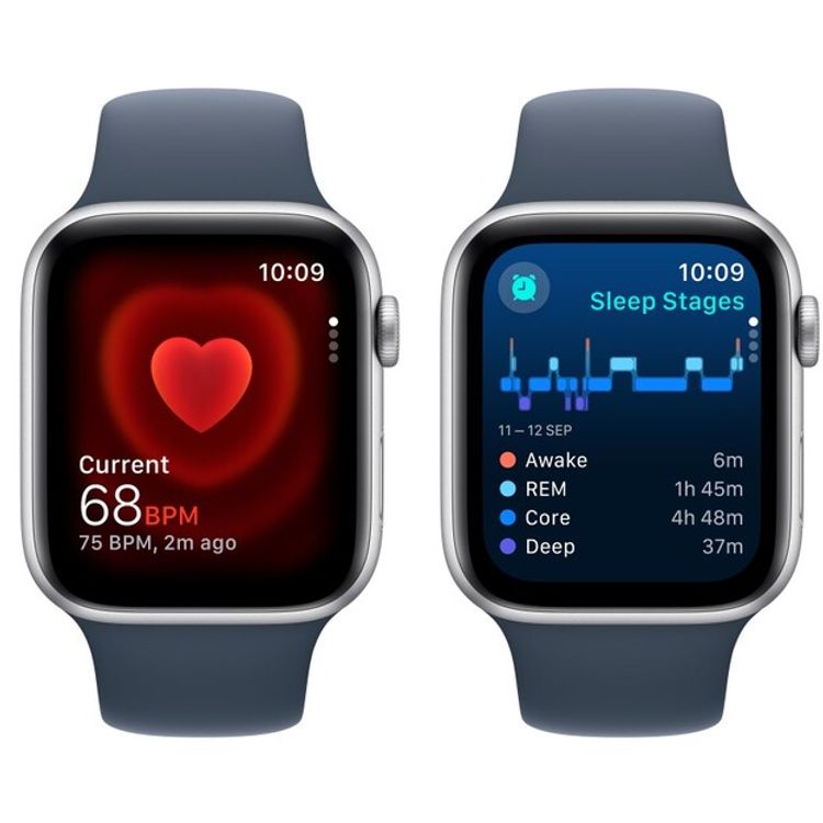 Apple Watch SE 2023 [GPS 44mm] Silver Aluminum Case with Storm Blue Sport Band | M/L