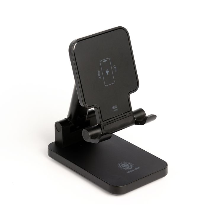 Green Lion Foldable Wireless Charging Stand with 15W Wireless Output, Type-C Interface, 3W TWS Output, Ultra-Stable, Foldable Design, Fast Wireless Charging - Black