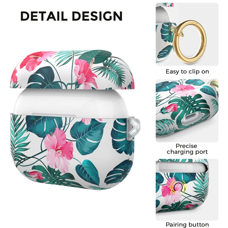 AhaStyle Premium TPU Rugged Hard Shell Design Case with Anti-Lost Ring Compatible for AirPods Pro, Scratch Resistant, Shock Absorption, Drop Protection, & Dustproof Protective Hard Shell Cover Suitable with Wireless Charging - Orchid - AirPods Pro