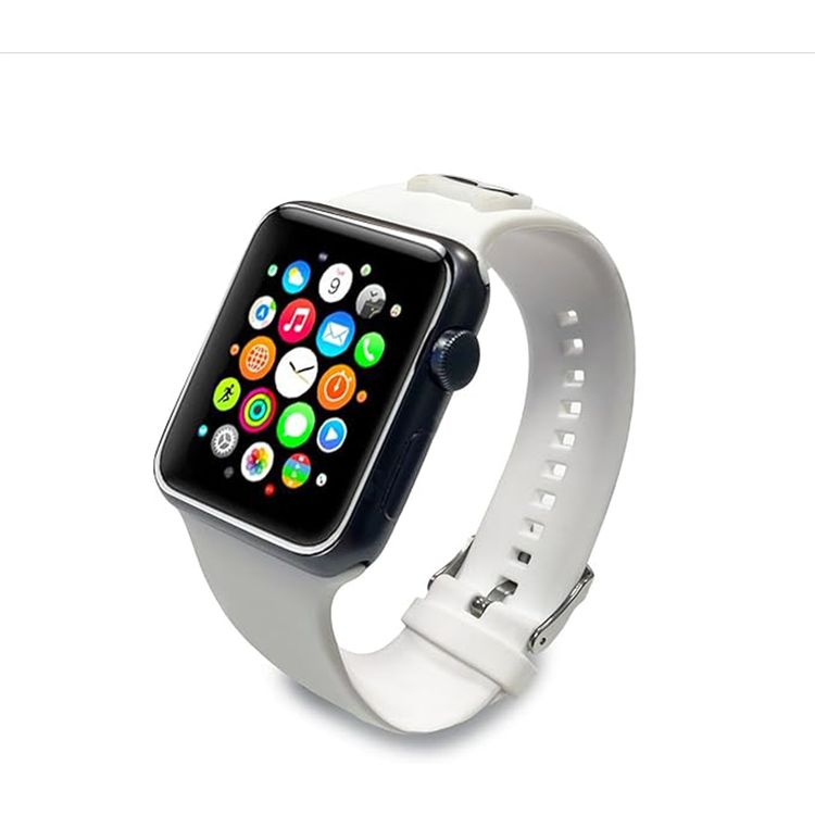 حزام سيليكون من كارل لاغرفيلد مع شعار رأس تشوبيت. متوافق 42/44 ملم - أبيض