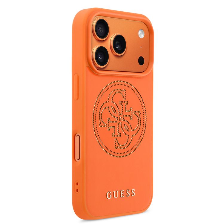 Guess MagSafe PU Leather Case with 4G Perforated Logo for iPhone 17 Pro Max, Easy Snap-On, Drop Protection, Slim Profile, Comfortable Grip, Lightweight - Orange