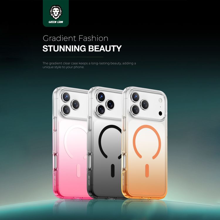 Green Lion Gradient Magsafe Case for iPhone 17 Pro Max, Powerful Magnetic Lock, Antioxidant Layer, Scratch Resistant, Anti-Yellowing, Drop Protection, Air Cushion, Non-Slip Grip - Orange