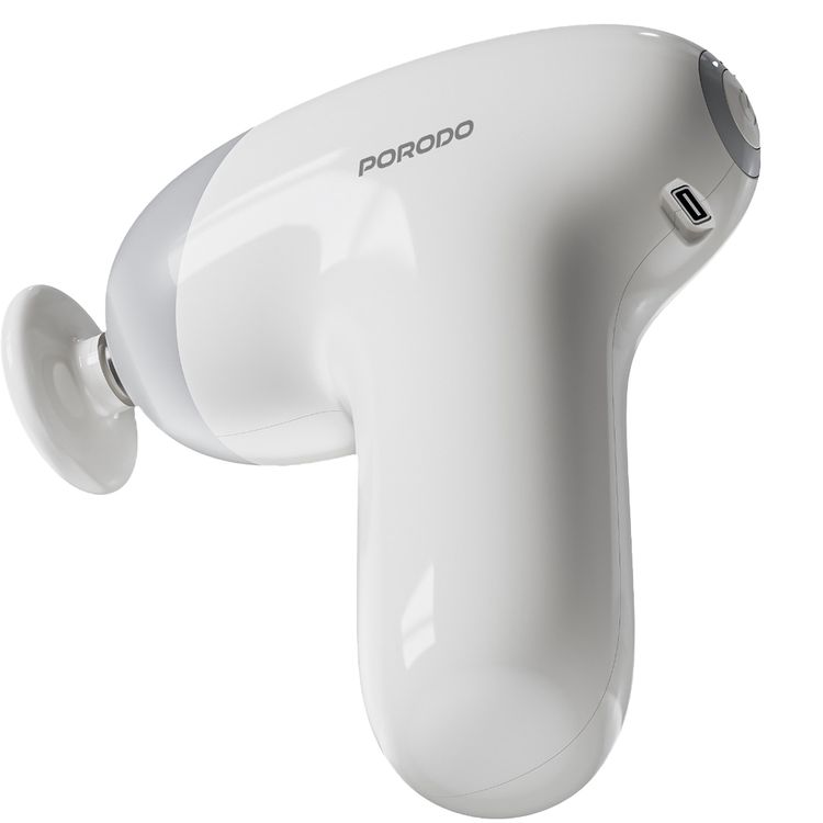 Porodo Lifestyle Cordless Mini Massager with 4 Interchangeable Heads, 5 Speed Levels, 4 Hours Working Time, Adjustable Massage Intensity, Fast Charge, 30W Rated Power, 1300mAh Battery, Safety Auto Shut-Off - Beige