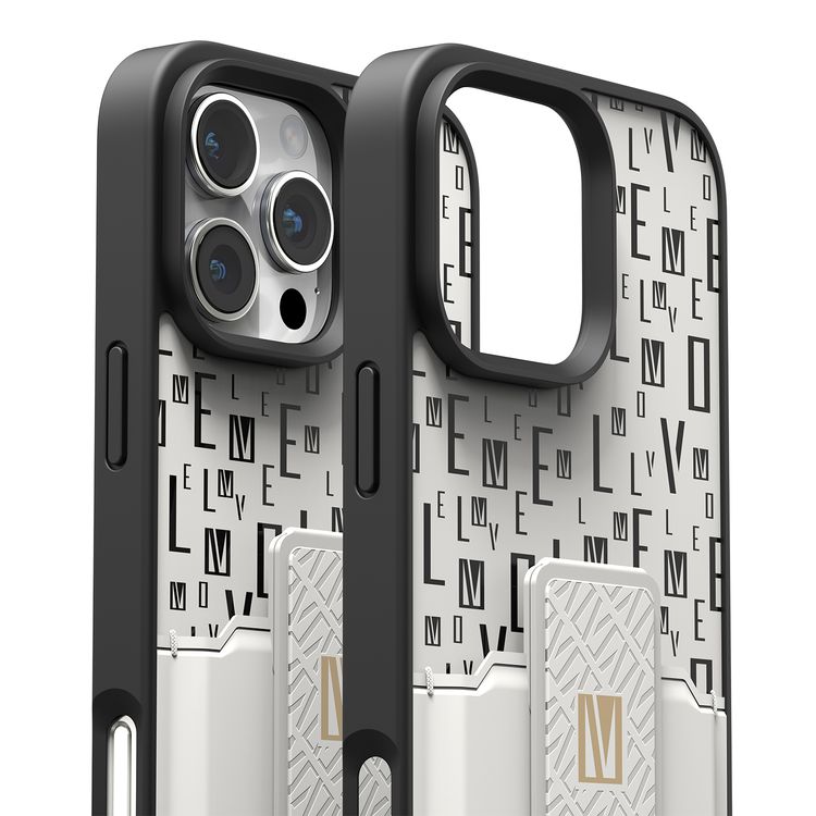 حافظة Levelo Morphix Gripstand مع حامل بطاقات لهاتف iPhone 16 Pro، حامل بطاقات مدمج، زوايا مقاومة للصدمات، ملمس نحيف بدون غطاء، حافة كاميرا مرتفعة، مادة فائقة المتانة - أبيض