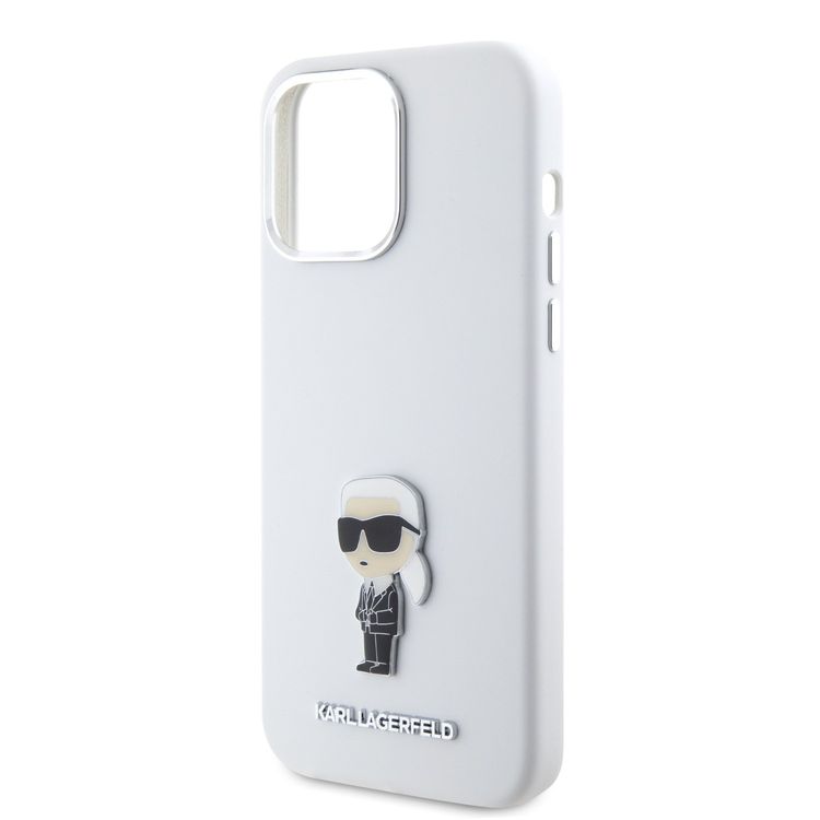Karl Lagerfeld Silicon Hard Case with Ikonik NFT Logo & Metal Pinfor iPhone 15 Pro Max - White