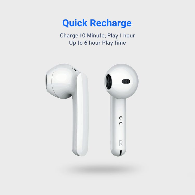 سماعات أذن لاسلكية من Powerology True Stereo Buds، مدة تشغيل تصل إلى 16 ساعة، بلوتوث 5.0، ملاءمة عالمية آمنة، تحكم باللمس، سعة بطارية 500 مللي أمبير في الساعة - أبيض 