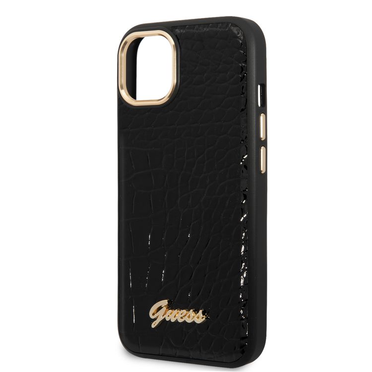 Guess PU Croco Case with Metal Camera Outline, Latest Design iPhone 14 Plus Compatibility - Black