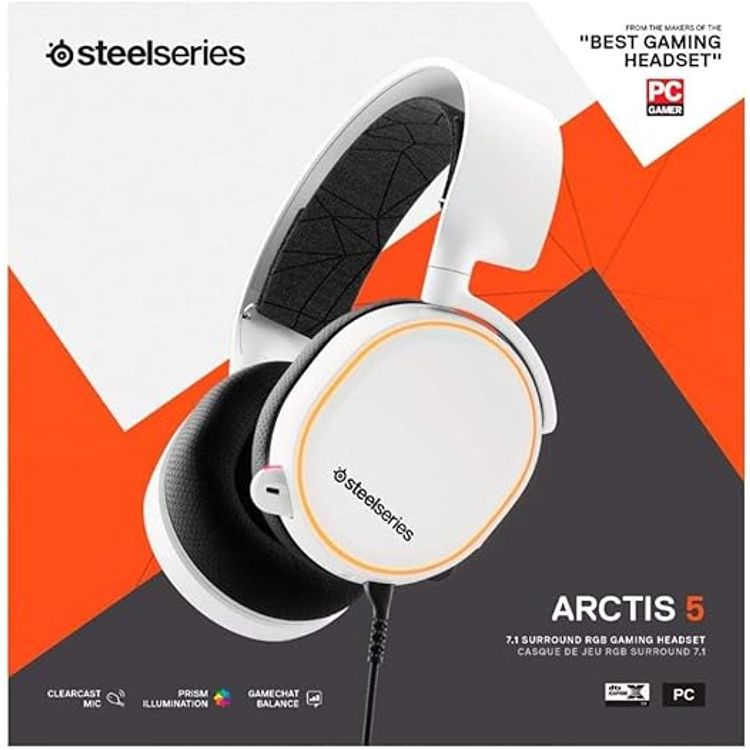 SteelSeries Arctis 5 (2019 Edition) RGB Illuminated Gaming Headset with DTS Headphone: X 7.1 Surround for PC, PlayStation 4, VR, Android and iOS, USB or 4-Pole 3.5mm - White | 61507 (PS4)