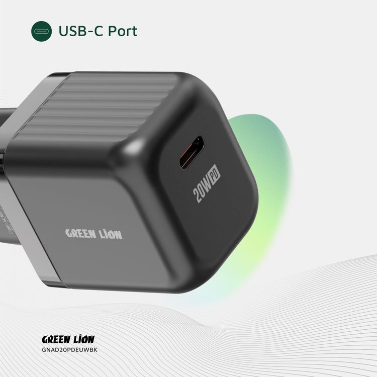 Green Lion Ultra Compact GaN Wall Charger with Single USB-C Port and PC Flame Retardant Material, Fast Charging Support, Charging Protection, Universal Compatibility, Ultra Portable - Black