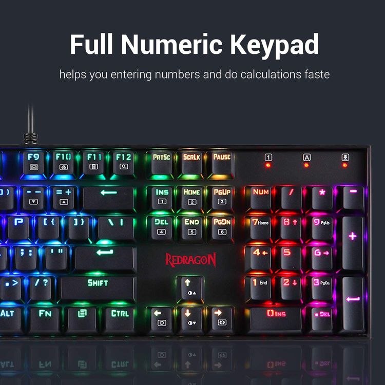 Redragon K551RGB Mechanical Gaming Keyboard with RGB Backlit | Full Numeric Keypad Wired Mechanical Keyboard