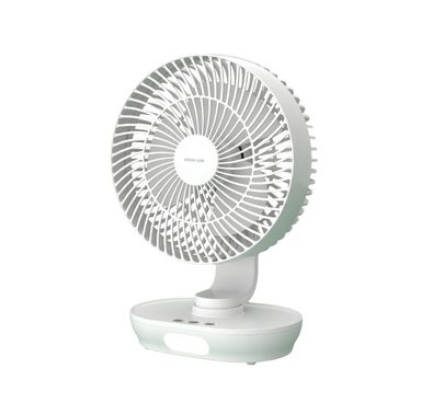 Green Lion 8" Desktop Fan with 3-Blade Design, 20-28 Lumens Brightness, Low & High Light Modes, 90° Angle Adjustment, 150° Oscillation, 3-Gear Speed Levels, Rechargeable Battery, Quiet Motor - White