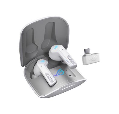 ASUS ROG Cetra True Wireless SpeedNova Earbuds with Adaptive Active Noise Cancellation, Dual-Mode Bluetooth &  2.4 GHz Wireless Connectivity, Up to 46 Hours Battery Life, Built-in Omnidirectional Microphone, ROG SpeedNova Wireless Technology, ASUS Aura RGB Lighting, Hybrid Multipoint - White