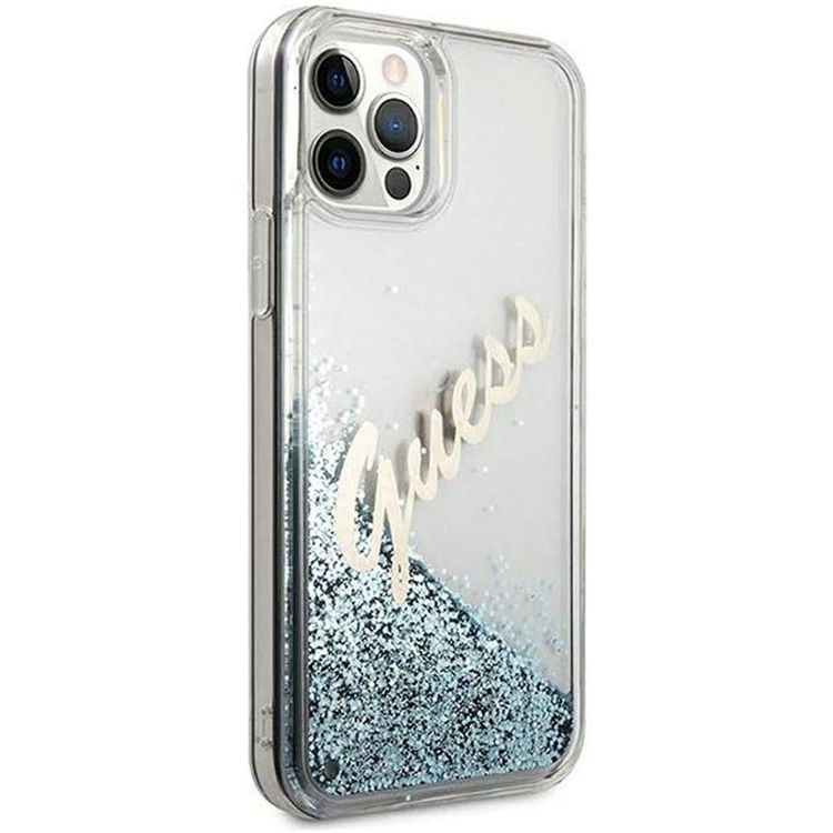 Guess Liquid Glitter Script Hard Case for iPhone 12 / 12 Pro ( 6.1" ) - Blue