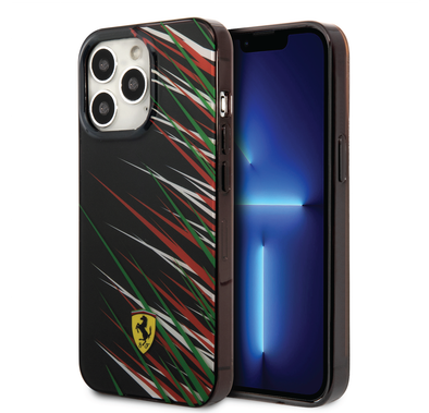 Ferrari PC/TPU Case with Double Layer Grass Print iPhone 14 Pro Compatibility - Black