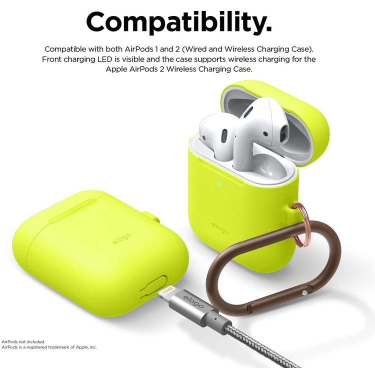 Elago Skinny Hang Case Cover Compatible for Apple AirPods 1&2 Generation, Upgraded Premium Silicone, Front LED Visible, Scratch Resistant, Drop Resistant, Protective Cover