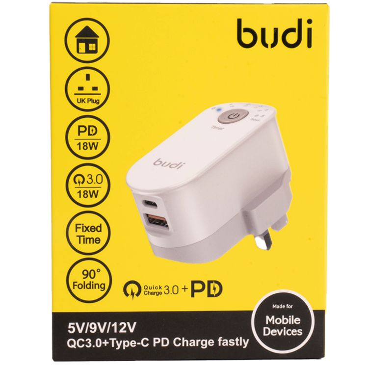 Budi Type-C PD Charger 5V / 9V / 12V QC3.0+ - White