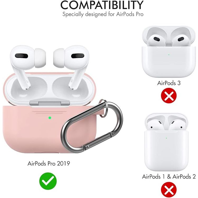 جراب سيليكون فاخر بتصميم ثلاثي الأبعاد من Ahastyle مع حلقة تثبيت متوافق مع AirPods Pro - تصميم كلاسيكي مريح - غطاء مقاوم للغبار والصدمات يدعم الشحن اللاسلكي - وردي ساكورا