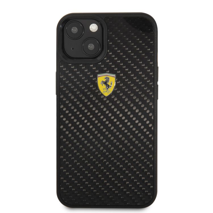 CG MOBILE Ferrari Real Carbon Hard Case Metal Logo Compatible for iPhone 13 (6.1") Scratches Resistant, Easy Access to All Ports