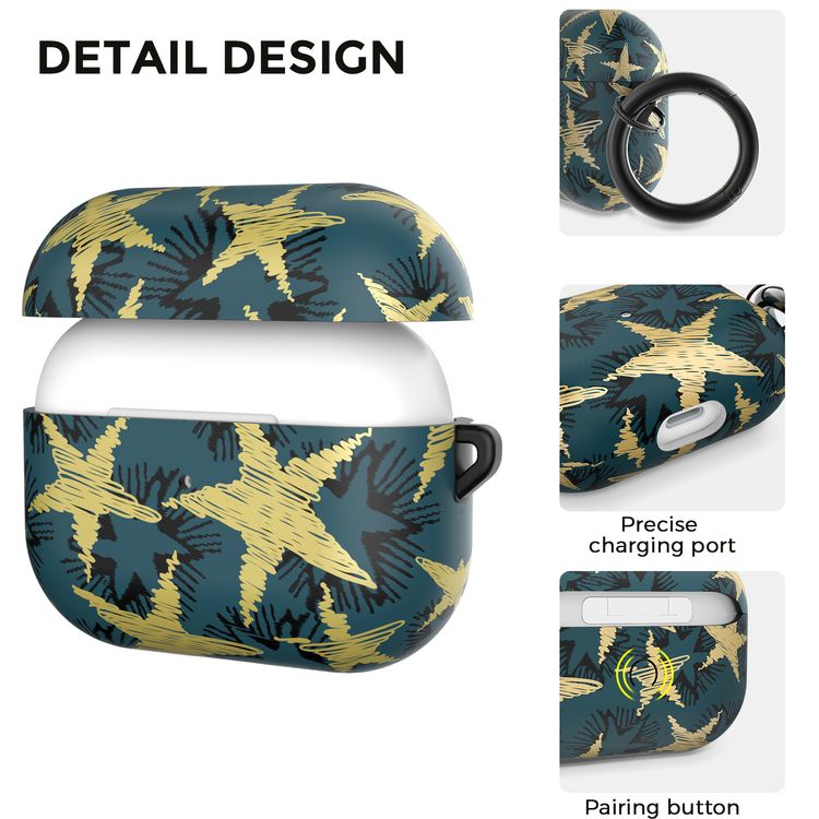 AhaStyle Premium TPU IMD Patterns Case with Anti-Lost Ring Compatible for AirPods Pro, Scratch Resistant, Shock Absorption, Drop Protection, & Dustproof Protective Hard Shell