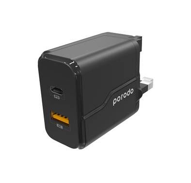 Porodo Dual Port Wall Charger PD 20W - Black