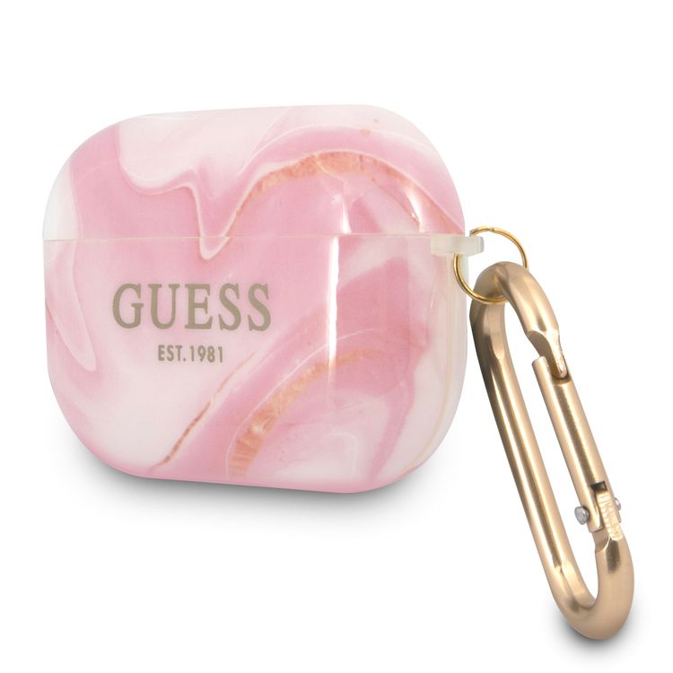 جراب رخامي جديد لامع من سي جي موبايل من غيس مع حلقة مضادة للفقد متوافق مع ايربودز وغطاء حماية ممتص للصدمات ومقاوم للغبار ، جراب مقاوم للخدش متوافق مع ايربودز برو مرخص رسميًا