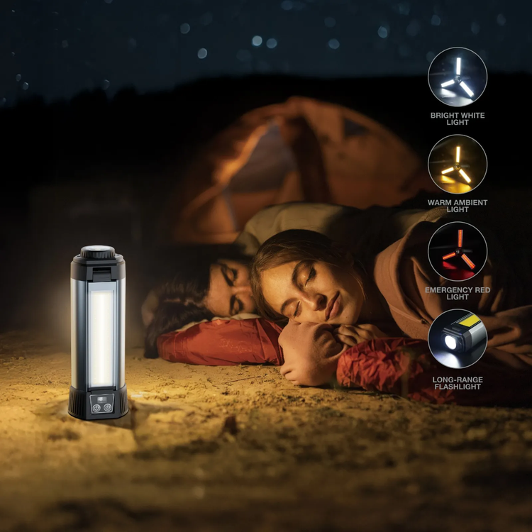 Green Lion Trio Beam Lite, 2000 Lumens Tripod Camping Light, Adjustable Light Modes (White, Yellow, and Red), 6000mAh Battery, P50 Bulb + COB, USB-A Output, Type-C Charging, 120cm Maximum Height, 8 Hours Recharge Time, 4-10 Hours Working Time, 4000-7000K Color Temperature Range - Black