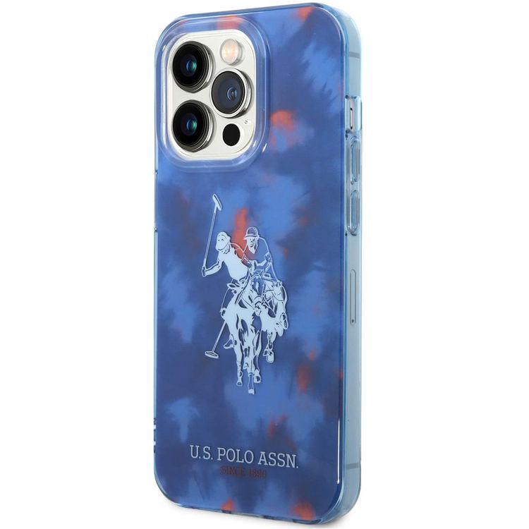 USPA PC/TPU Case with Tie&Dye Design & Horse Logo iPhone 14 Pro Max Compatibility - Blue